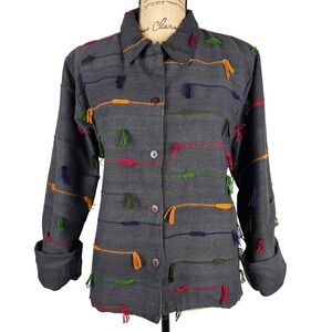 VTG. Paul Harris Design Jacket Women XL Gray Tassel Button Down Casual Stylish